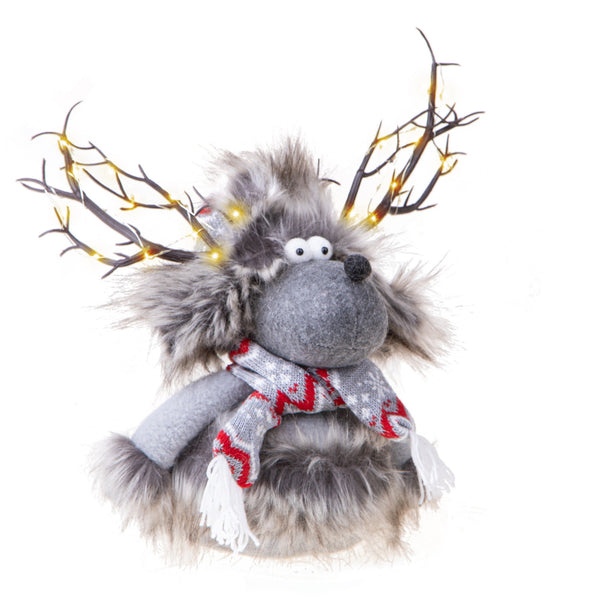 Renne avec Led H35 cm en Tissu Gris/Rouge acquista