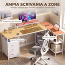 Scrivania Angolare Reversibile 170x100x91 cm con Cassetti Ripiani e Prese in Pannello Truciolare Bianca      