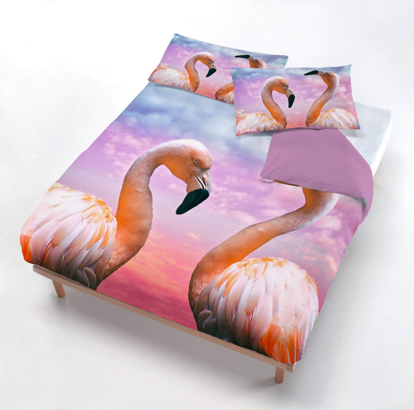 acquista Housse de couette avec taies d'oreiller imprimées en microfibre flamant rose différentes tailles