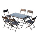 Set Tavolo e 6 Sedie Pieghevoli da giardino in Acciaio e Legno Marrone 