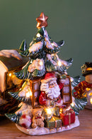 Statuina Babbo Natale con Albero con Led 27 cm in Porcellana