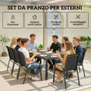 Set 9 Pezzi da Esterno con 8 Sedie Impilabili in Texteline e Tavolino da Caffè con Piano in Vetro Nero      