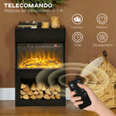 Camino Elettrico da Pavimento con Effetto Fiamma 3D Colorata 1000W/2000W con Temperatura Regolabile e Telecomando Nero      