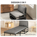 Poltrona Letto Singolo con Cuscino 66x70x74 cm in Tessuto Effetto Lino e Metallo Grigio   