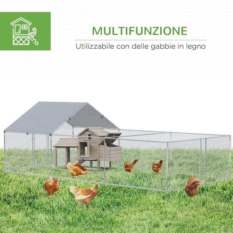 Pollaio Gabbia per Galline da Esterno 600x300x195 cm in Acciaio Zincato Grigio Argento