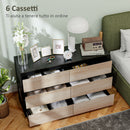 Comò Cassettiera 6 Cassetti 120x39x75 cm con Maniglie a Gola in Legno Nera e color Legno   