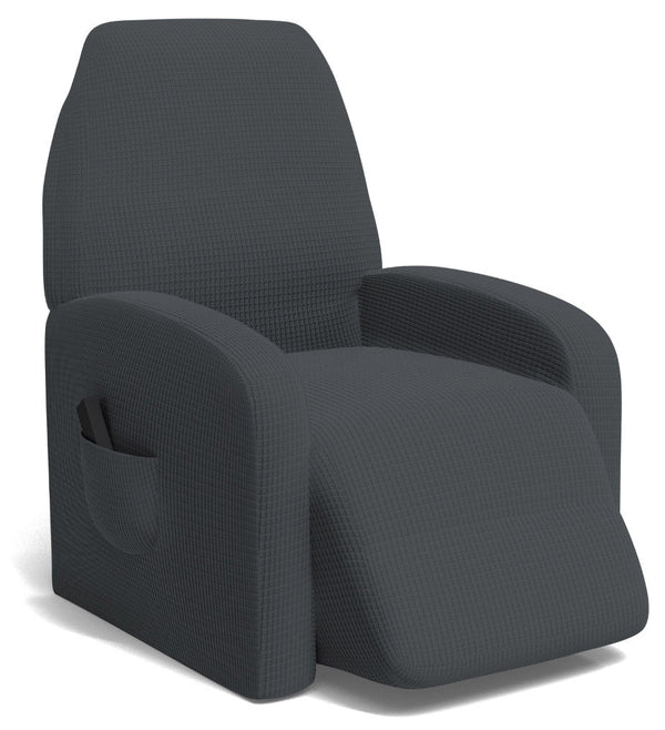 Housse de fauteuil inclinable extensible taille unique avec poche latérale gris foncé acquista