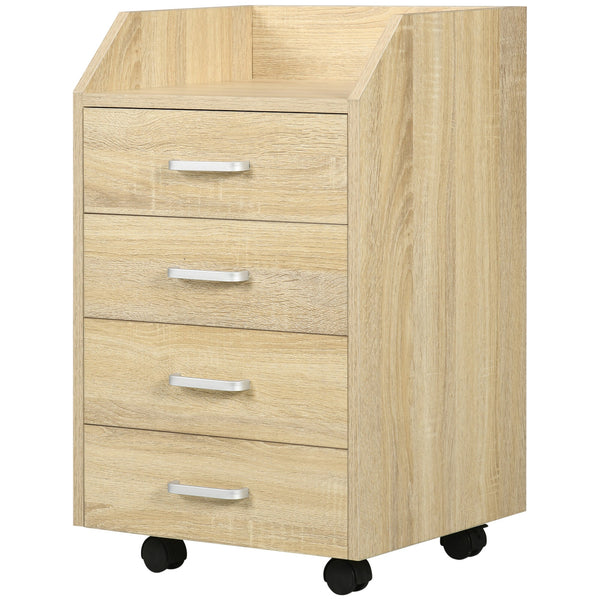 sconto Cassettiera da Ufficio con 4 Cassetti Ruote e Bordi Rialzati 40x36x65 cm in Legno Legno Naturale