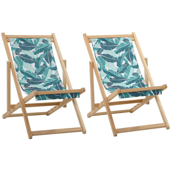 prezzo Lot de 2 transats de jardin pliants en bois motif tropical