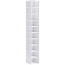 Scarpiera Pieghevole Slim Modulabile 26x35x174 cm con 10 Contenitori per Scarpe con Pannello Trasparente in PP e ABS Bianco      