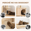 Albero per Gatti Multilivello Alto 104 cm con Casetta Lettino Pali Tiragraffi Spazzola e Pallina Beige      