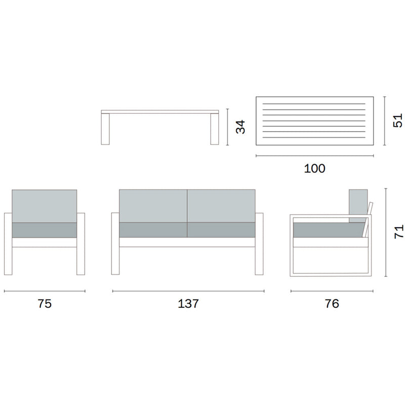Set da Giardino in Alluminio Vorghini Fortaleza Grigio