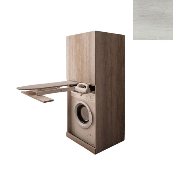 Mobile Lavanderia a Colonna per Lavatrice o Asciugatrice con Asse da Stiro e Ante Superiori 70x70x174A cm in Nobilitato Unika Olmo Bianco sconto