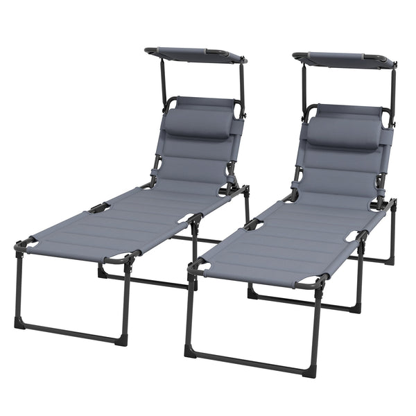Set 2 Lettini Prendisole Pieghevoli Reclinabili 70x201,5x45 cm in Metallo e Tessuto Oxford Grigio acquista