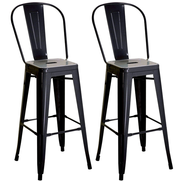 Set 2 Sgabelli da Bar Stile Industriale Schienale Rimovibile 44x49x116 cm in Metallo Nero sconto