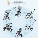 Passeggino Triciclo 100x48x106 cm con Sedile Girevole 360° Grigio