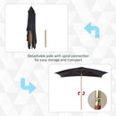 Ombrellone da Giardino 2x3 m Palo Ø38 mm Rettangolare in Legno e Poliestere Nero