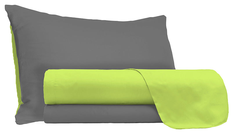 Set Lenzuola Sopra Sotto e Federein Cotone Verde Acido\/Fumo Varie Misure