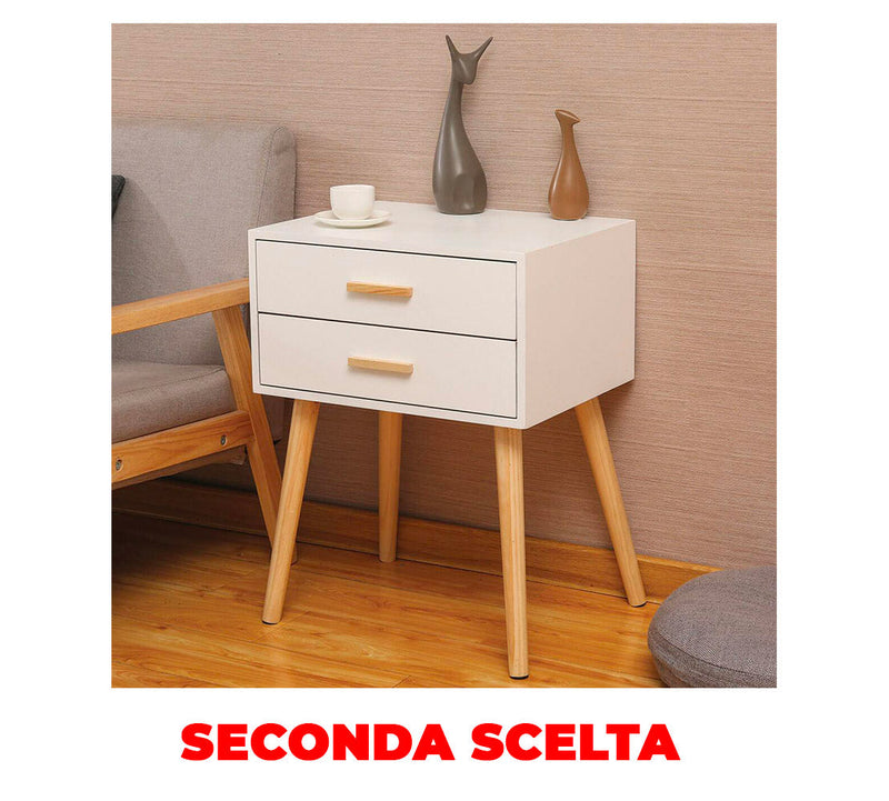 Comodino 2 Cassetti in Legno 45x35x59,5 cm Toby Bianco Seconda Scelta
