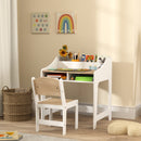 Set Scrivania 60x48x68 cm e Sedia per Bambini 3-8 Anni con 3 Scomparti Aperti e Bordi Arrotondati in MDF Color Legno      
