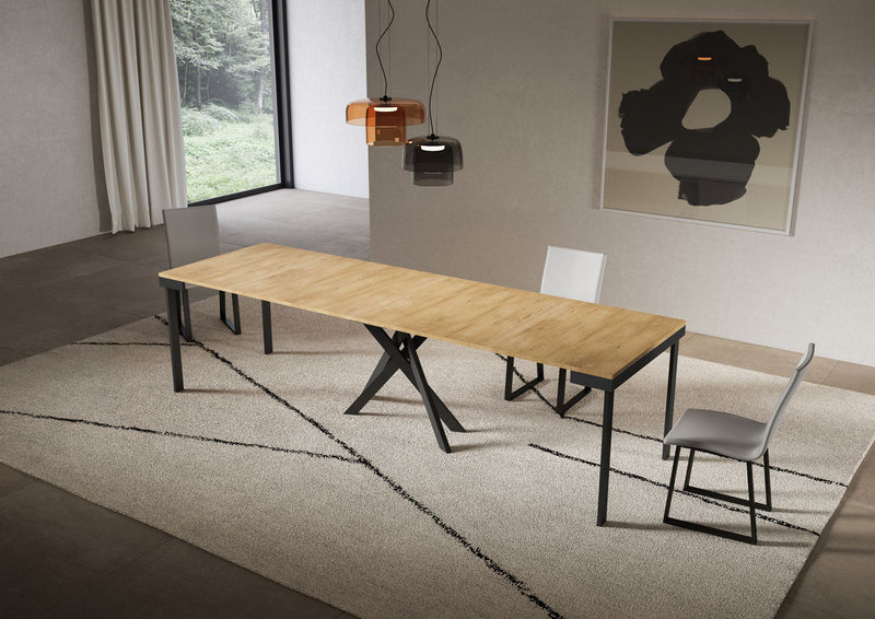 Consolle Allungabile 90-300x40x77 cm Saki Evolution Quercia Natura Gambe Antracite 