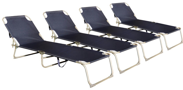 prezzo Lot de 4 Transats Pliants 185x55x24 cm en Acier et Tissu Oxford Bleu