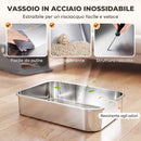 Lettiera Gatto Chiusa 3 in 1 Grande 49 L 58x37,5x39 cm con Coperchio Paletta Pedana e 2 Contenitori in Acciaio Inox Grigio      