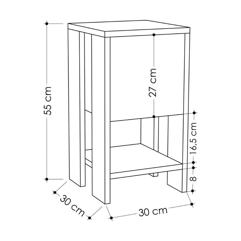 Comodino 1 Anta 30x30x55 cm in MDF Ema Rovere Antracite