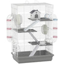 Gabbia per Criceti a 4 Livelli 47x30x70 cm e 16 Tubi con Casetta Rampa e Accessori in Metallo e Plastica Grigio      