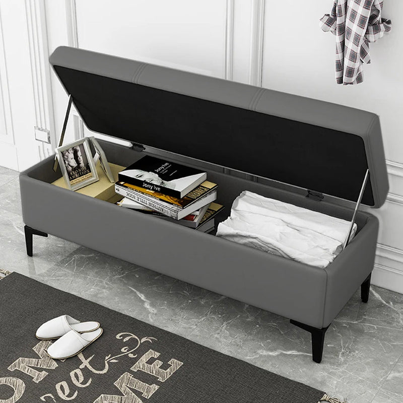 Cassapanca Contenitore Ecopelle Panca Pouf con Piedini in Metallo Grigio Scuro