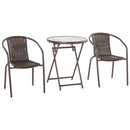 Set Tavolo e 2 Sedie Pieghevoli da Giardino in Acciaio e Rattan Marrone