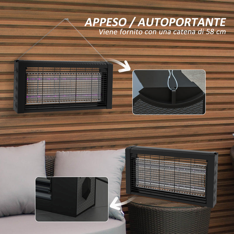 Lampada Zanzariera Elettrica 8W per Interno 49x6x25 cm con Catenella e Rete di Protezione Nero 