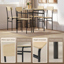 Set da Pranzo 5 Pezzi con Tavolo Rettangolare e 4 Sedie da Pranzo in MDF e Gambe in Metallo Nero e color Legno    