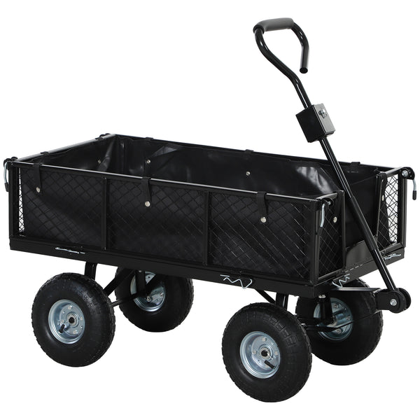 online Carrello da Giardino 105x51x54 cm da 114L con Sacca Portaoggetti e Pareti Rimovibili in Acciaio Nero