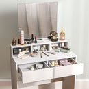 Postazione Trucco con Specchio 75x38x135 cm con 2 Cassetti e 3 Scomparti Salvaspazio in Pannello di Particelle e Vetro Bianco      