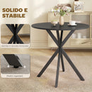 Tavolo da Pranzo Rotondo Stile Industriale Ø80x75 cm con Piano in Truciolare e Gambe a Croce in Acciaio Nero      