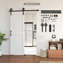 Porta Scorrevole in Stile Country 71,5x213,4 cm con Binario e Maniglia in Legno e Acciaio Bianco e Nero      