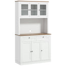 Credenza Cucina Alta 100x40x180 cm con 4 Armadietti 2 Cassetti e Piano Centrale in MDF e Pannello di Particelle Bianco      