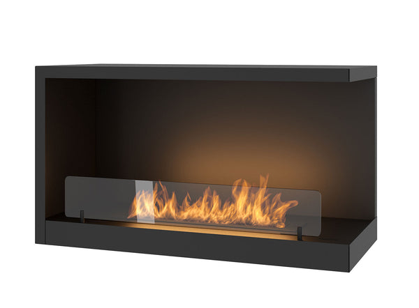 sconto Cheminée Bioéthanol Encastrable 80x45 cm avec Vitre Intérieure P800 V2 Angle Droit Noir