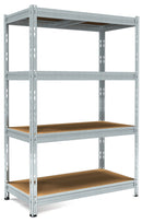 Scaffale in Metallo ad Incastro 4 Ripiani in Legno 120x50xh180 cm Pokerino Zincato