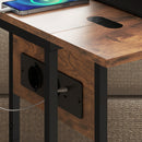 Tavolino da Salotto a C Espandibile 39x29x57 cm con 2 Stazioni di Ricarica in Legno e Metallo Nero e Marrone      