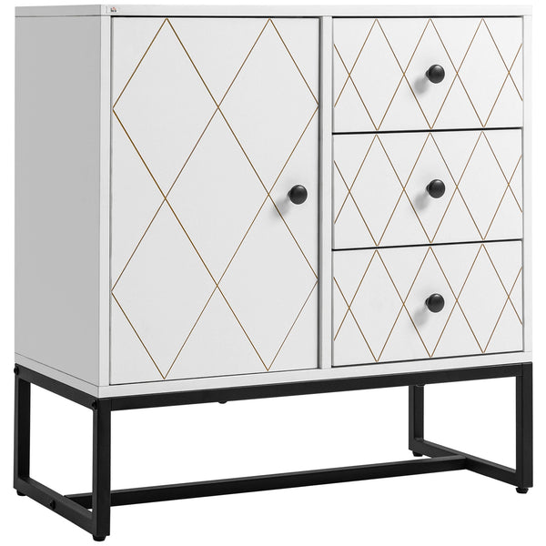 Commode 3 Tiroirs 1 Porte 70x35x75 cm en Acier et MDF Blanc acquista