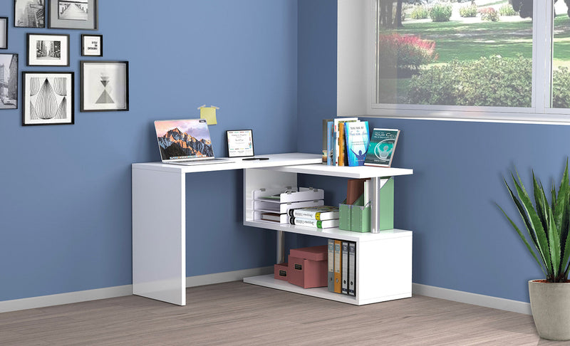 Scrivania con Gamba ad S Girevole 120/65x50x75 cm Volta Bianco Lucido