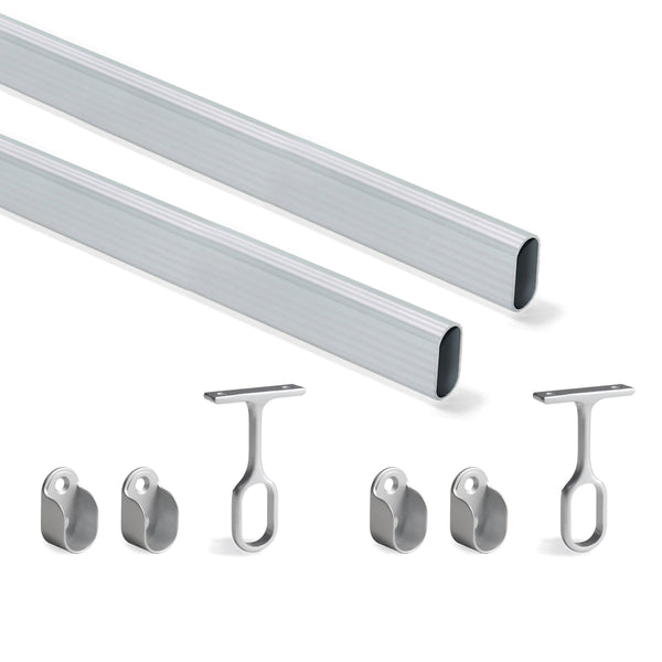 prezzo Kit Tube pour Penderie 30 x 15 mm Aluminium L 1,15 m Aluminium Anodisé Mat et Zamak Emuca