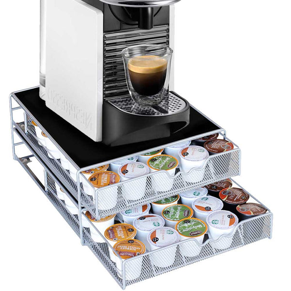 Contenitore Cassetto Porta Capsule 2 Casseti Caffe' Metallo Estraibile Silver prezzo