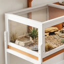 Casetta Tartarughe Rialzata 104x53x82 cm con Divisorio e Vassoio Estraibile in Legno di Abete e PS Arancione e Bianco      