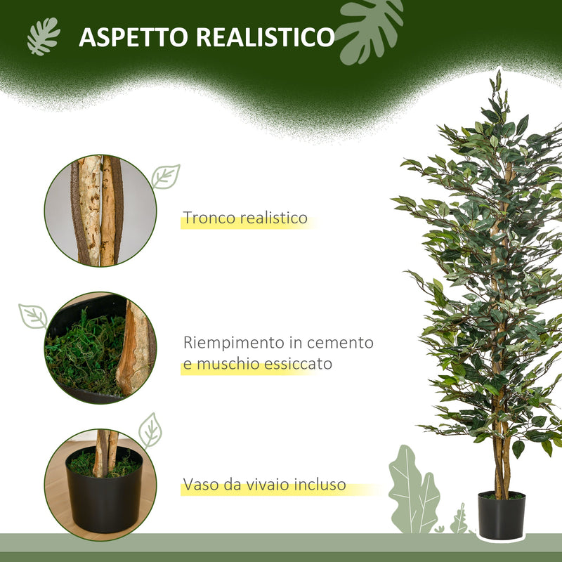 Pianta Artificiale di Ficus H150 cm con Vaso Verde