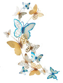 Pannello da Muro Farfalle Oro e Celeste C 59,5x4x111,5 cm in Ferro 