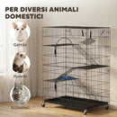 Gabbia per Gatti 91,5x55,6x128 cm a 4 Livelli con Amaca Letto Rampe e Piattaforme in Metallo con Vassoio Estraibile Nero      