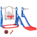 Scivolo per Bambini 4 in 1 con Altalena Scaletta da Arrampicata e Canestro 147,5x160x107 cm in PP e PE Blu scuro      